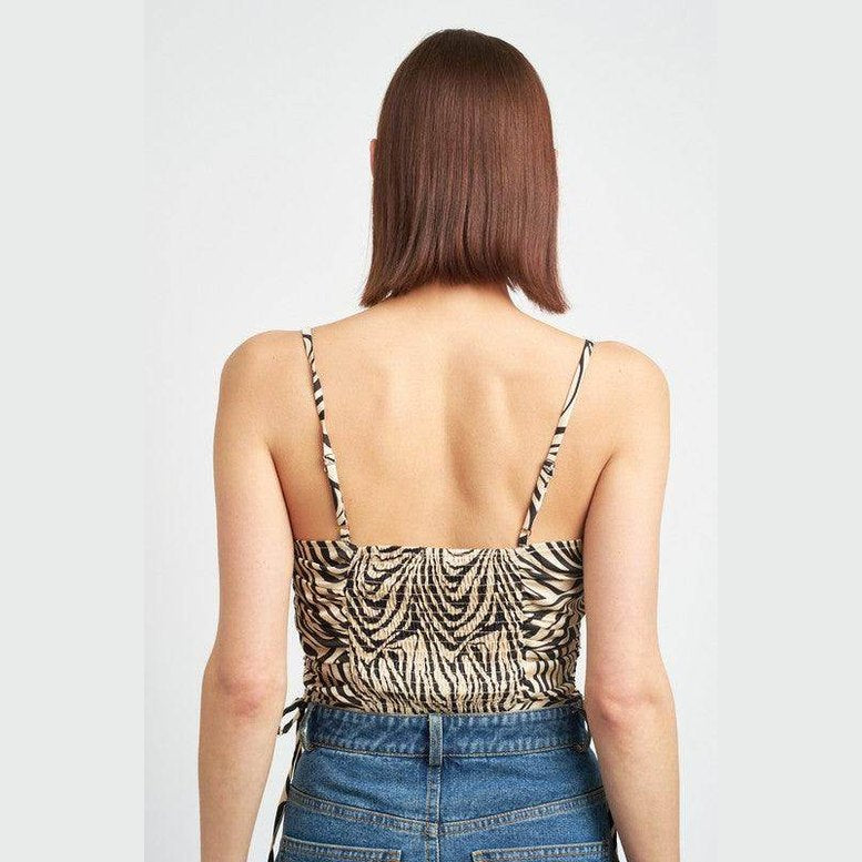 Zebra Print Ruched Corset Top - VacationGrabs