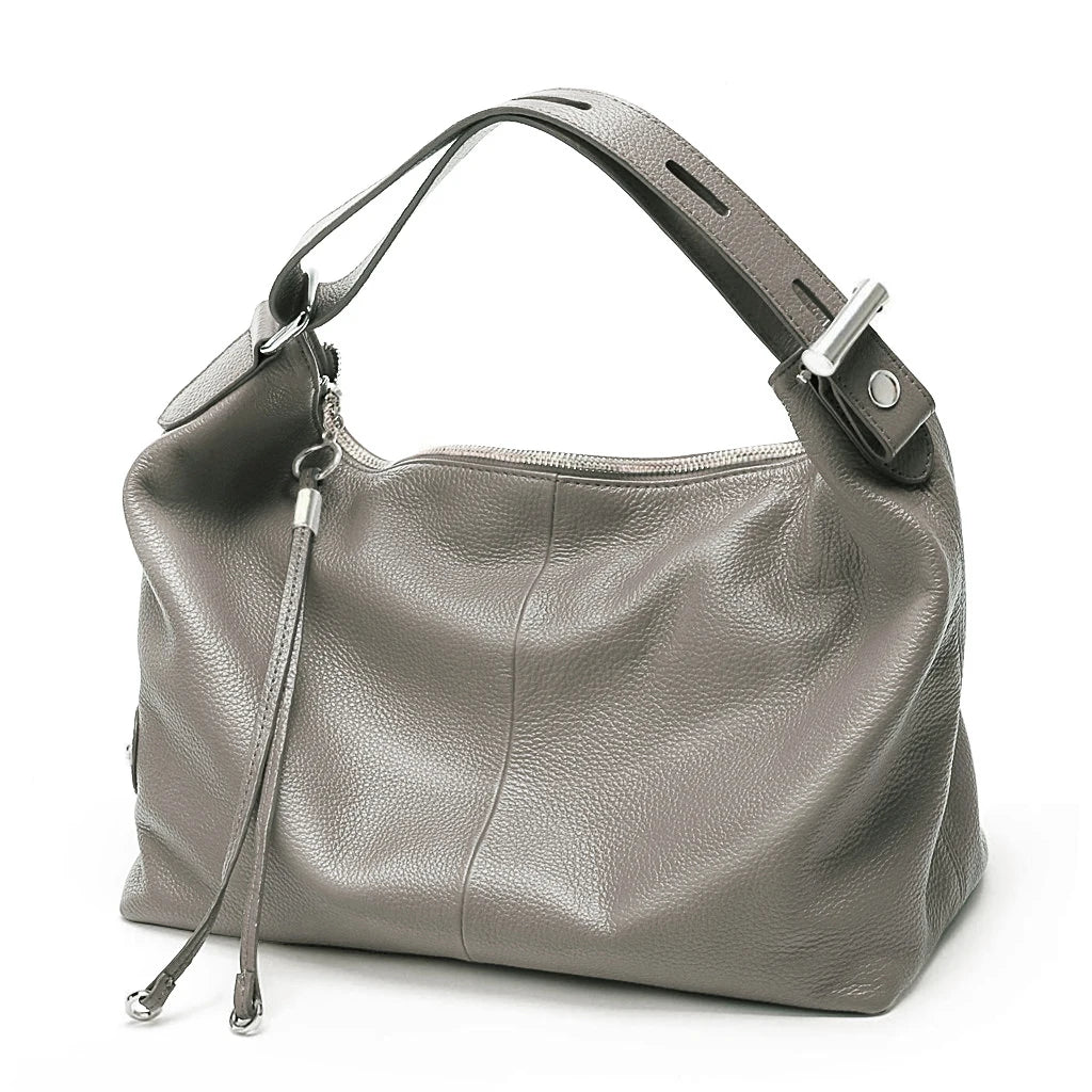 Gray leather coach purse shoulder bag, stylish and versatile