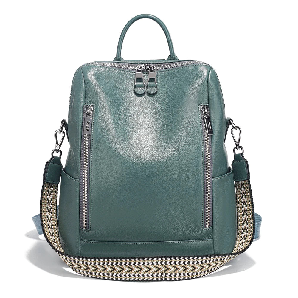 Green leather travel bag with stylish adjustable strap for convenience