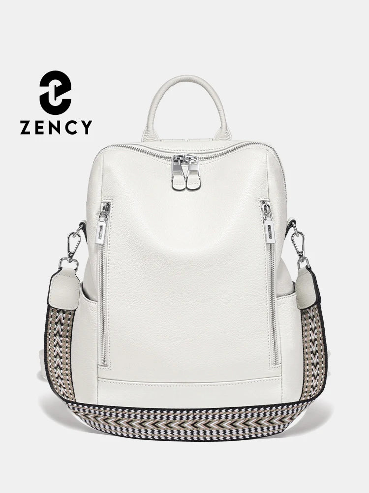 White leather travel bag with stylish zipper and woven strap