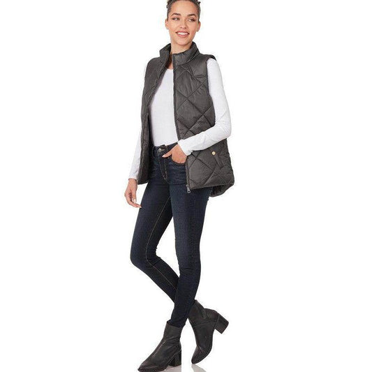 ZENANA zip front lightweight vest in dark gray, perfect for layering in cooler weather