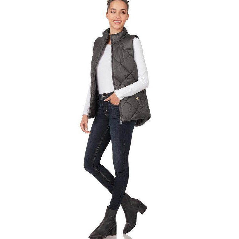 ZENANA zip front lightweight vest in dark gray, perfect for layering in cooler weather