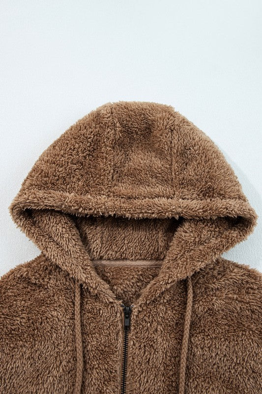 Women's brown zip-up hoodie, soft material for cozy wear