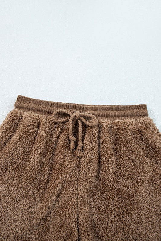 Women's brown fleece jogger pants for cozy lounging