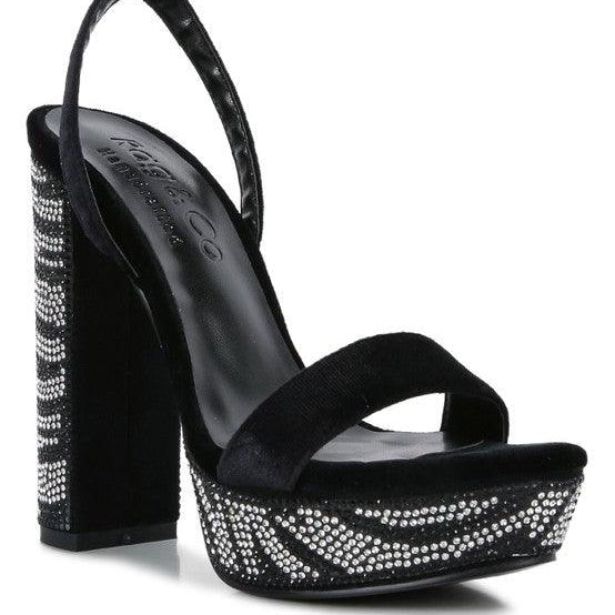 Women's Shoes - Heels Zircon Diamante Studded High Block Heel Sandals