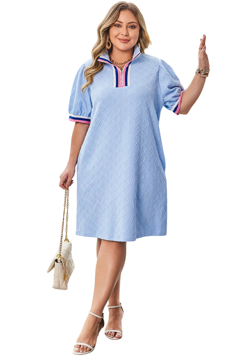 Zuri Plus Size Contrast Striped Trim T-Shirt Dress