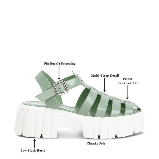Rag Company Zurie chunky gladiator sandals in green with multi-strap detail and chunky sole