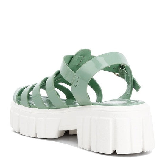 Rag Company Zurie chunky gladiator sandals in green with thick white sole and stylish strap design