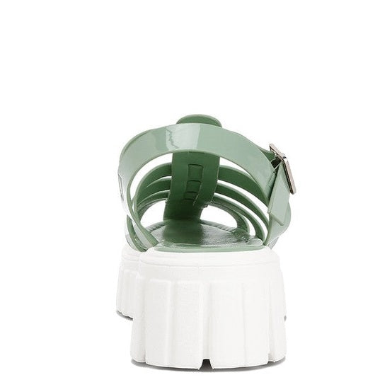 Back view of Zurie chunky gladiator sandals in green with a platform sole for stylish summer wear