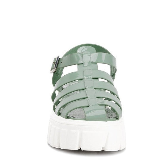 Rag Company Zurie chunky gladiator sandals in green with a trendy platform sole