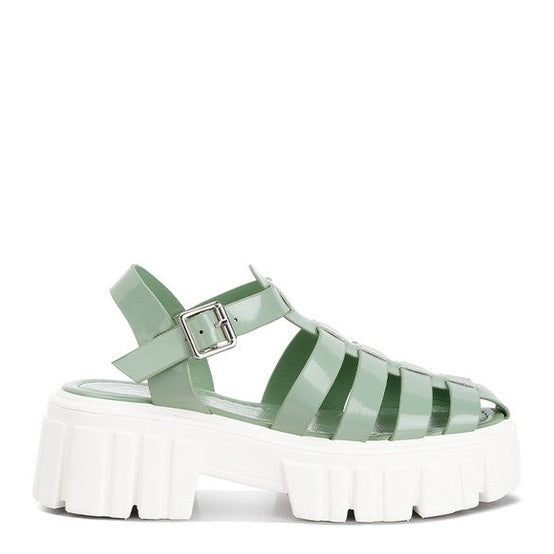 Rag Company Zurie chunky gladiator sandals in green with wide straps and white platform sole