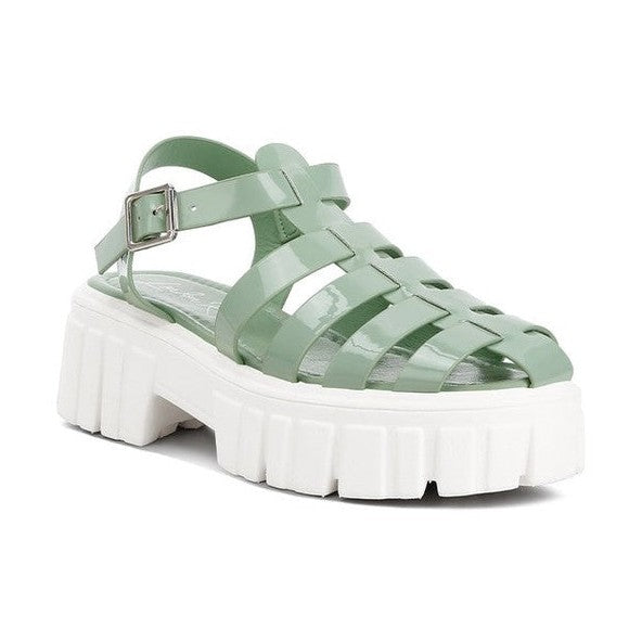 Zurie chunky gladiator sandals in green with a platform sole for stylish summer wear