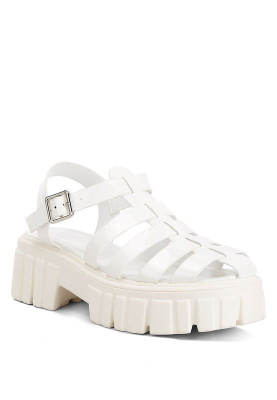Rag Company Zurie chunky gladiator sandals in white with a stylish platform design and buckle strap