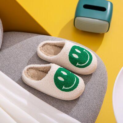 Women's Shoes - Slippers White Green Smiley Face Slippers
