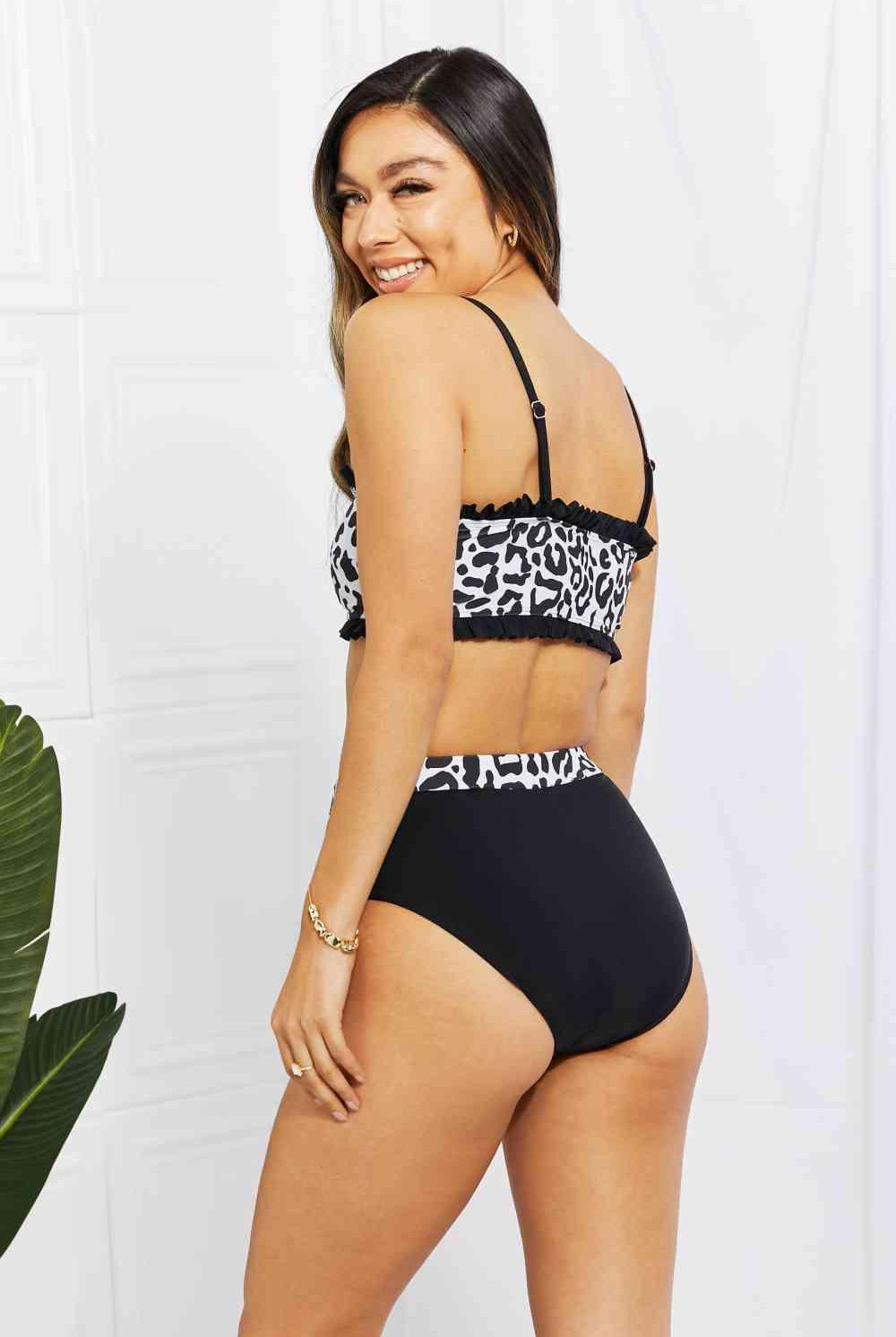 Women's Swimwear - 2PC Frilled Leopard Bikini Set