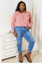 Double Take Square Neck Ruffle Shoulder Long Sleeve T-Shirt - VacationGrabs