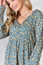 Heimish Full Size Floral Half Button Long Sleeve Blouse - VacationGrabs