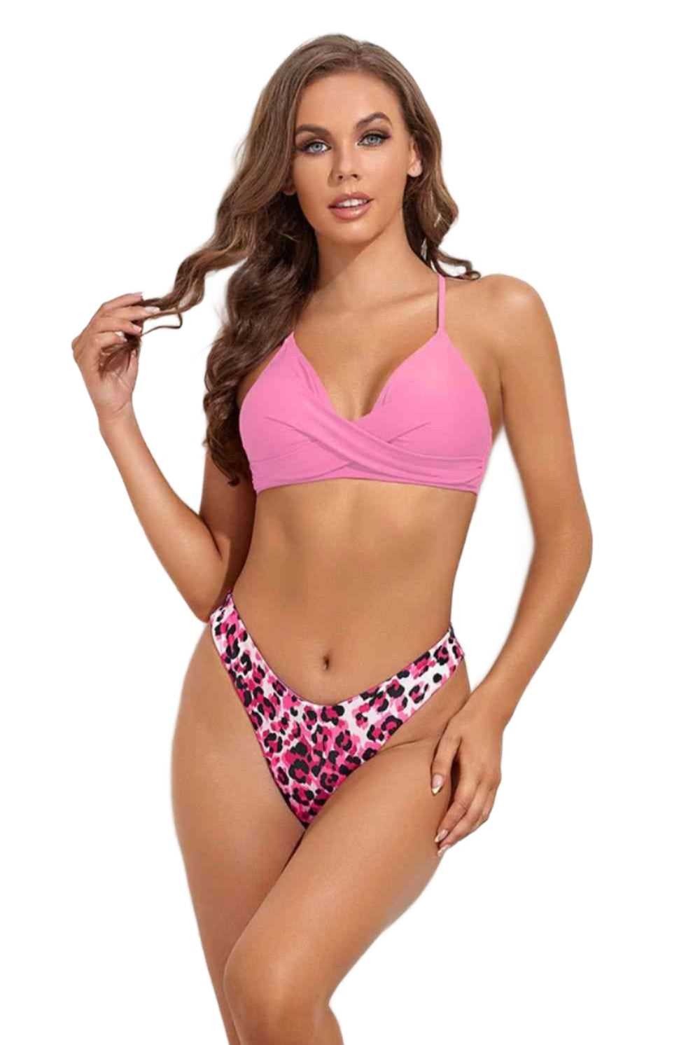 Women's Swimwear - 2PC Leopard Print Crisscross Bikini Set