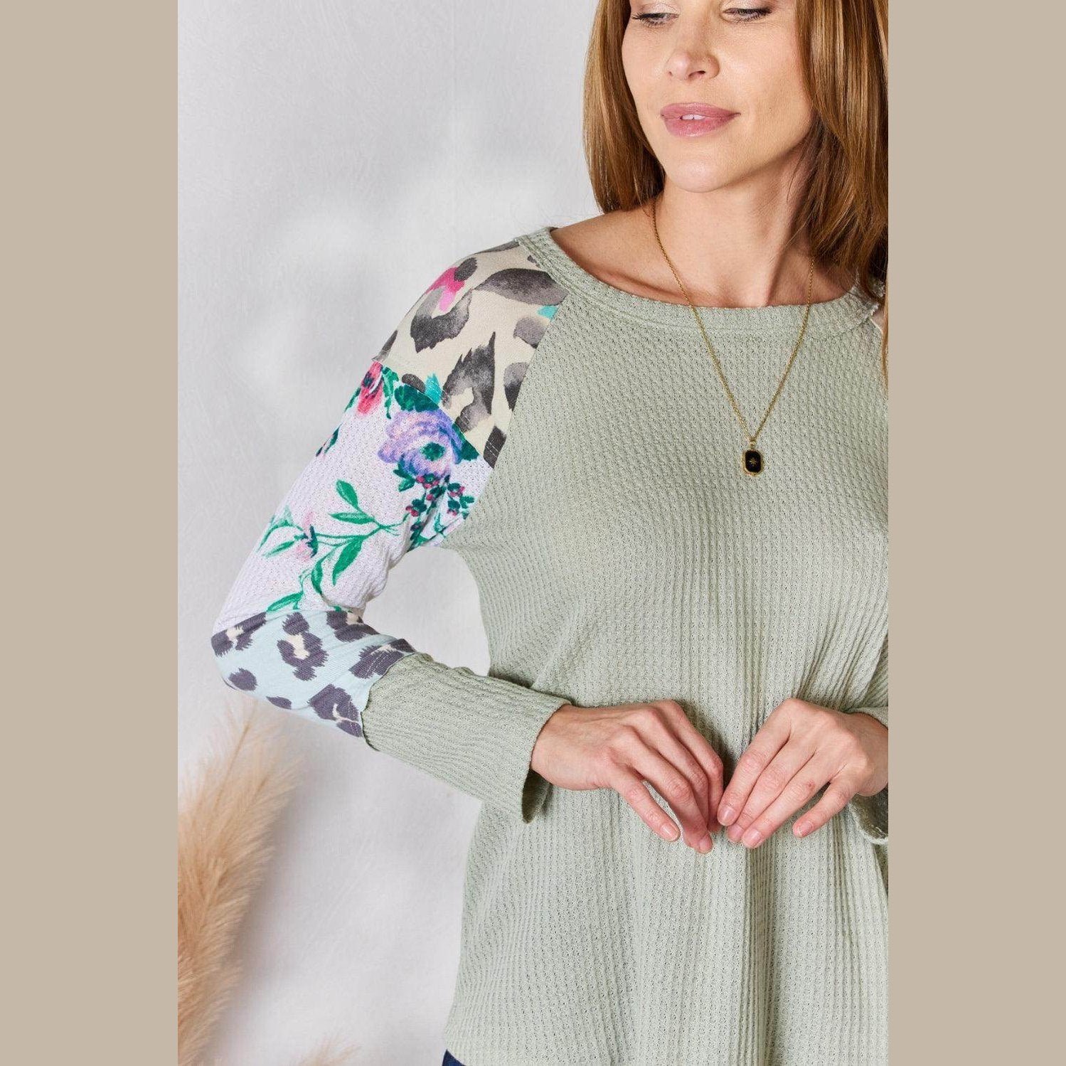 Hailey & Co Full Size Printed Round Neck Blouse - VacationGrabs