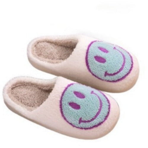 Women's Shoes - Slippers White Blue Smiley Face Slippers