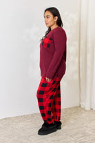Women's Shirts Zenana Full Size Plaid Round Neck Top and Pants Pajama Set