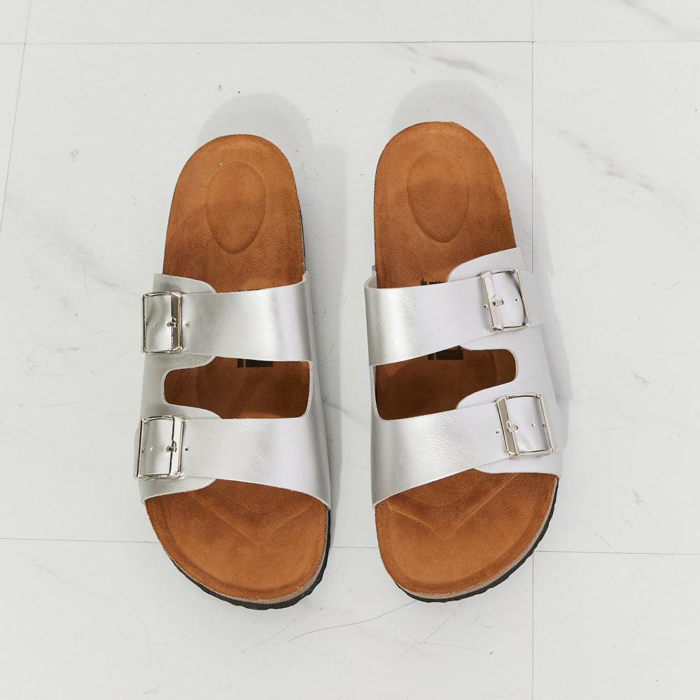 Women's Shoes - Sandals Double-Banded Slide Sandals Silver