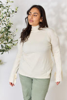 Women's Shirts Heimish Full Size Ribbed Bow Detail Long Sleeve Turtleneck Knit Top