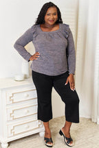 Double Take Square Neck Ruffle Shoulder Long Sleeve T-Shirt - VacationGrabs
