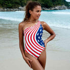 Women's Swimwear - 1PC Full Size Run Stars and Stripes One-Shoulder One-Piece Swimsuit