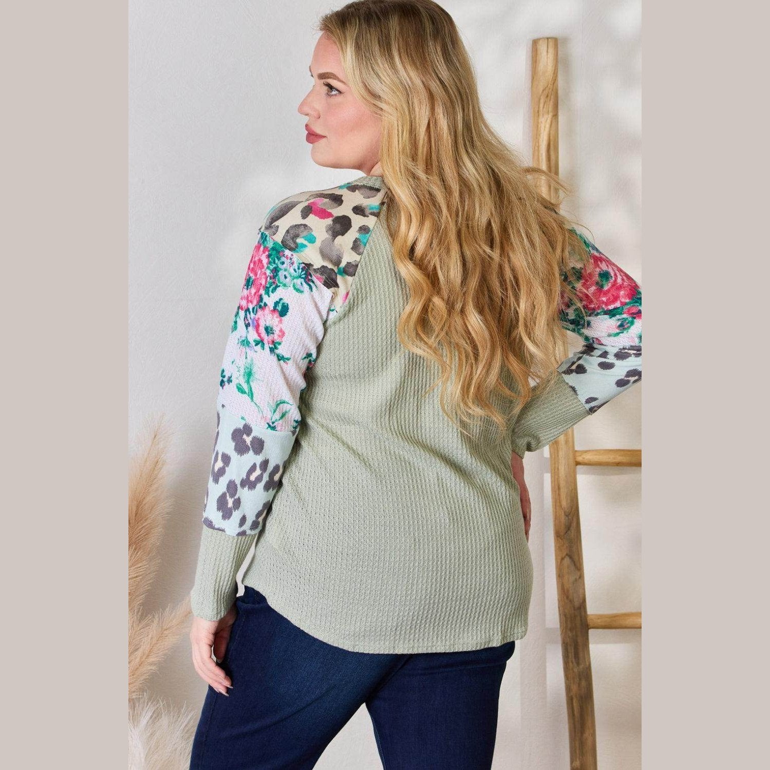 Hailey & Co Full Size Printed Round Neck Blouse - VacationGrabs