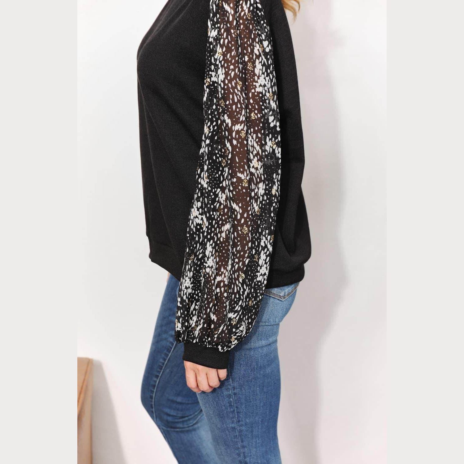 And The Why Full Size Foil Printed Sleeve Top - VacationGrabs