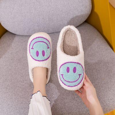 Women's Shoes - Slippers White Blue Smiley Face Slippers