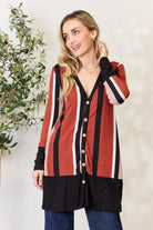 Women's Sweaters - Cardigans Celeste Full Size Striped Button Up Long Sleeve Cardigan