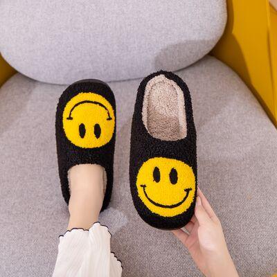 Women's Shoes - Slippers Black Yellow Smiley Face Slippers