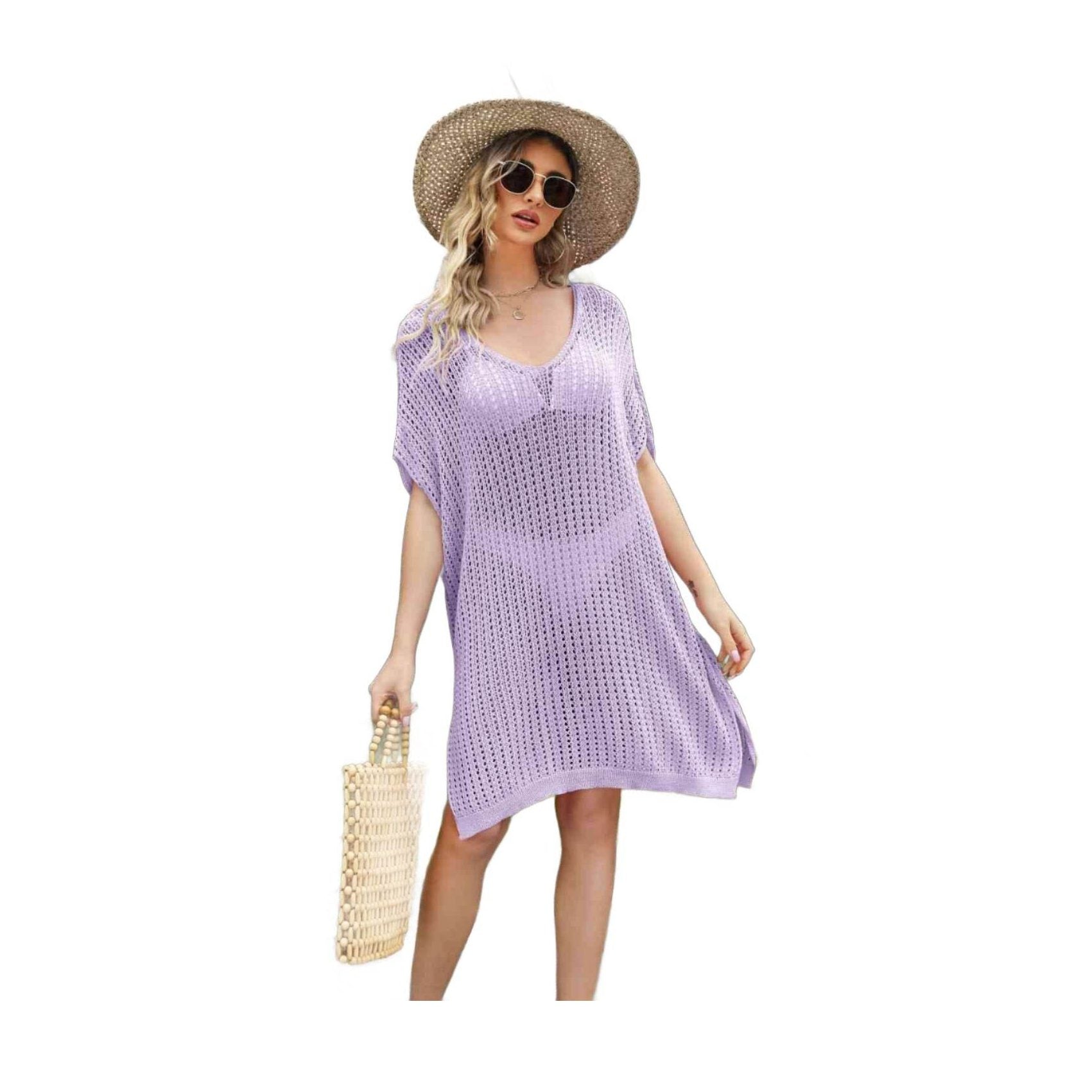 Openwork Side Slit Cover-Up Dress - VacationGrabs