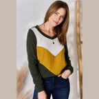 Hailey & Co Full Size Colorblock V-Neck Blouse - VacationGrabs