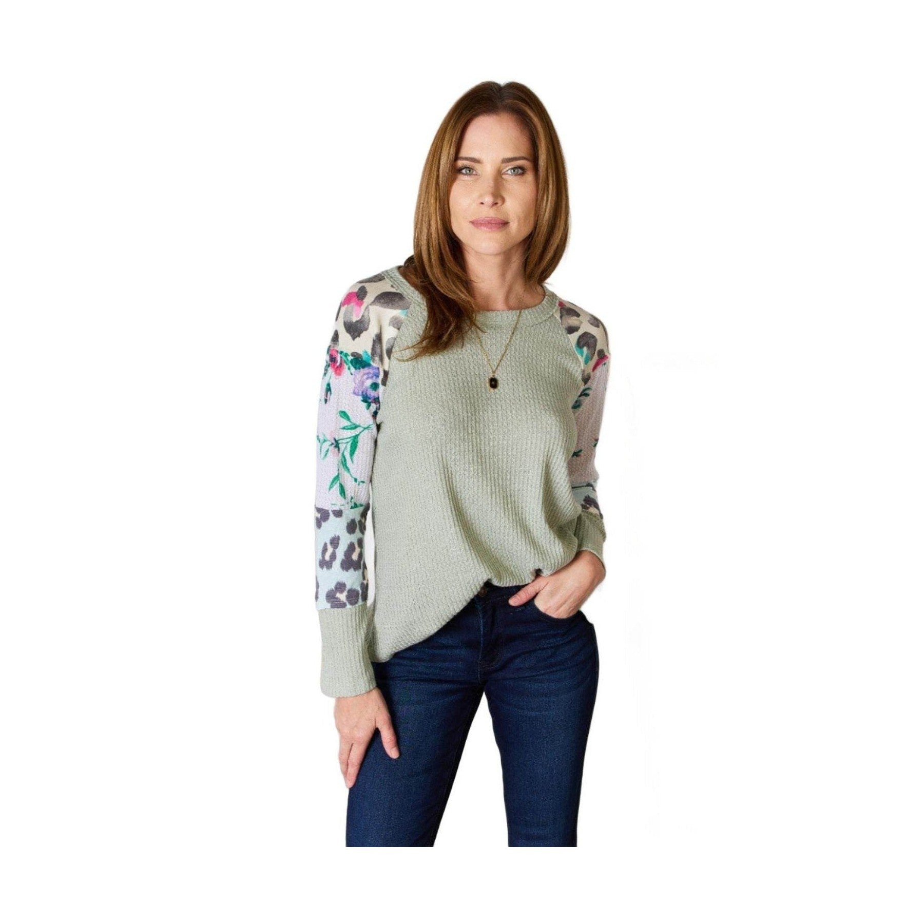 Hailey & Co Full Size Printed Round Neck Blouse - VacationGrabs