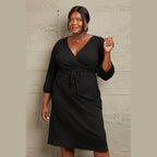 Culture Code Full Size Surplice Flare Ruching Dress - VacationGrabs