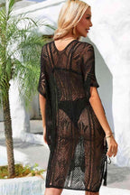 Side Slit Tassel Openwork Cover-Up Dress - VacationGrabs