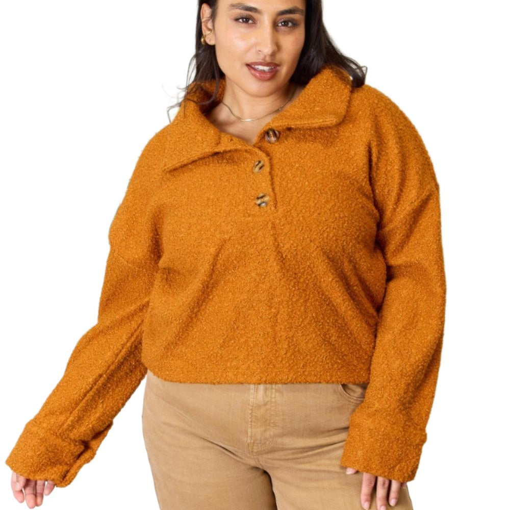 Women's Shirts Culture Code Full Size Half Button Turtleneck Sweatshirt