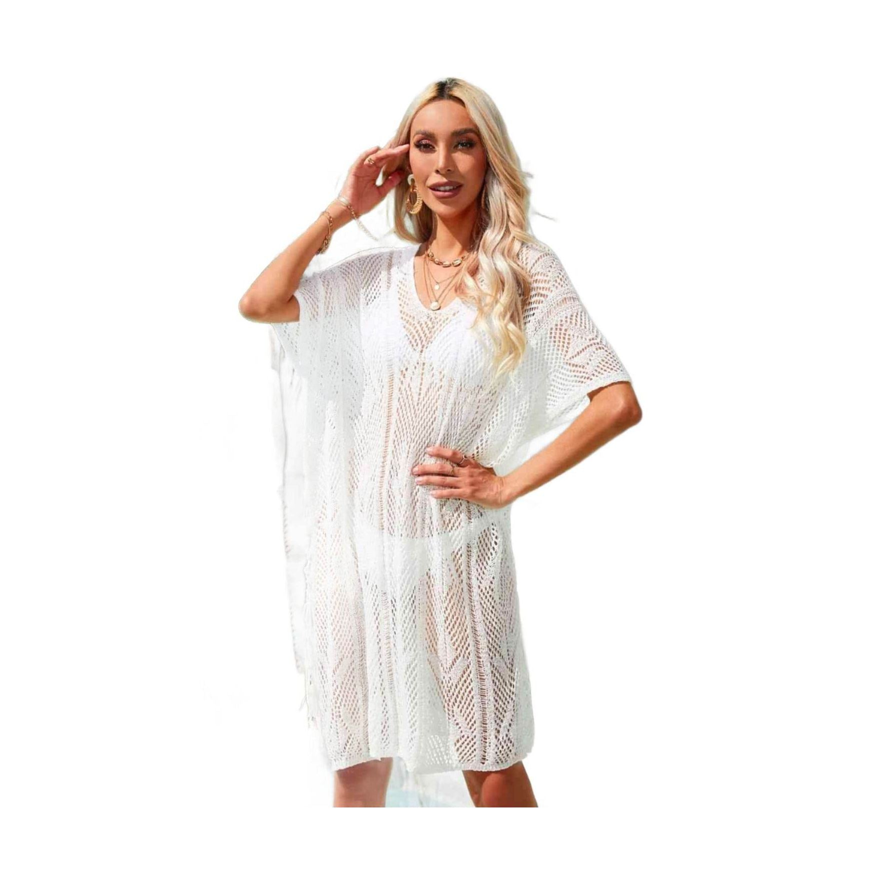 Side Slit Tassel Openwork Cover-Up Dress - VacationGrabs