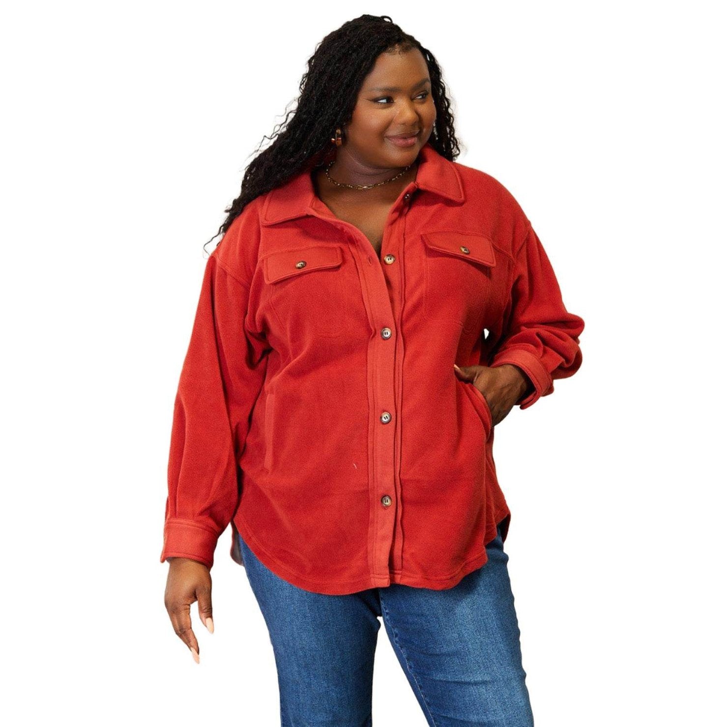 Heimish Cozy Girl Full Size Button Down Shacket - VacationGrabs