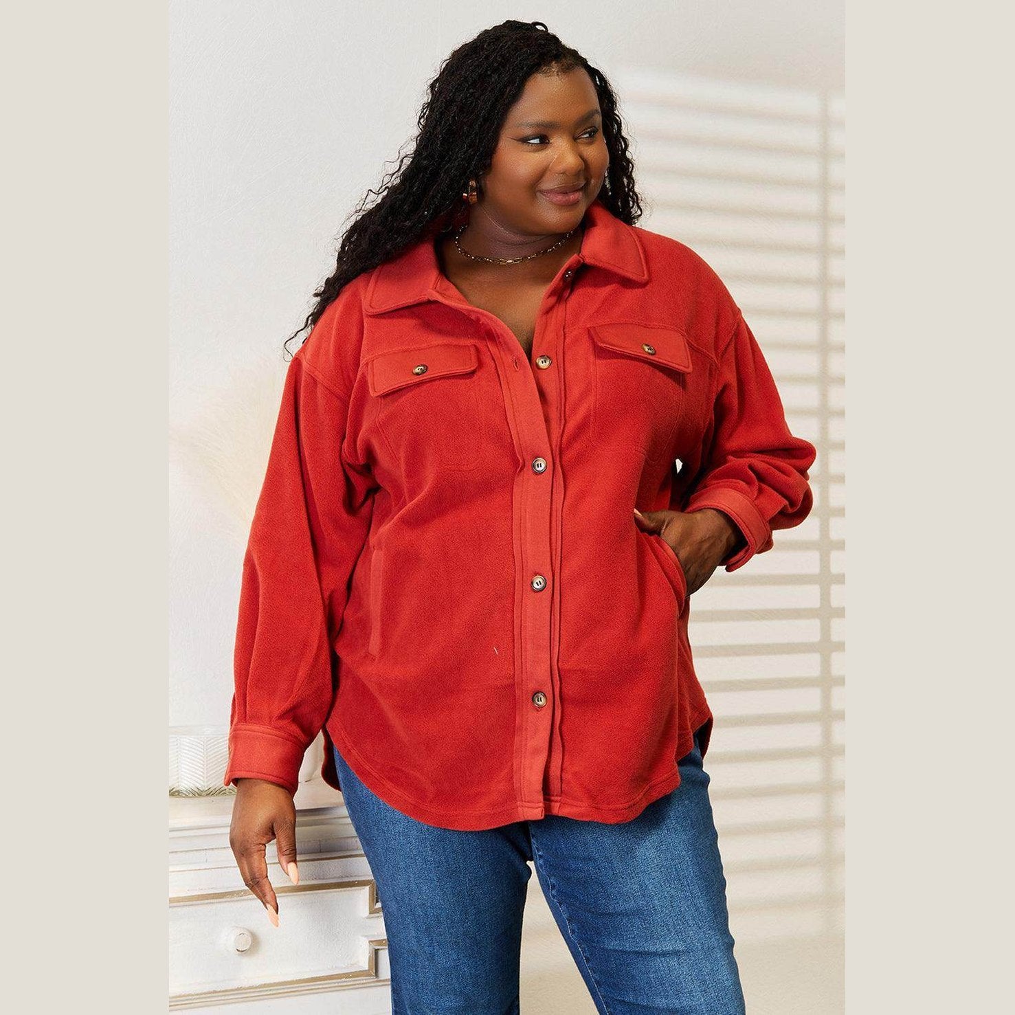 Heimish Cozy Girl Full Size Button Down Shacket - VacationGrabs