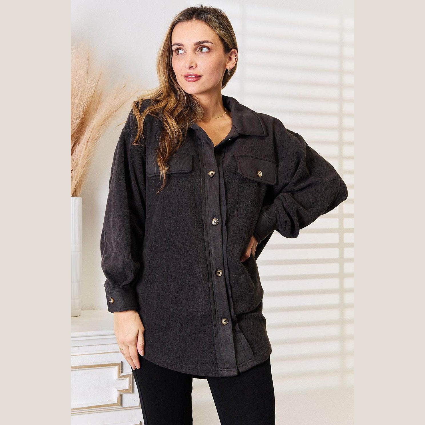 Heimish Cozy Girl Full Size Button Down Shacket - VacationGrabs
