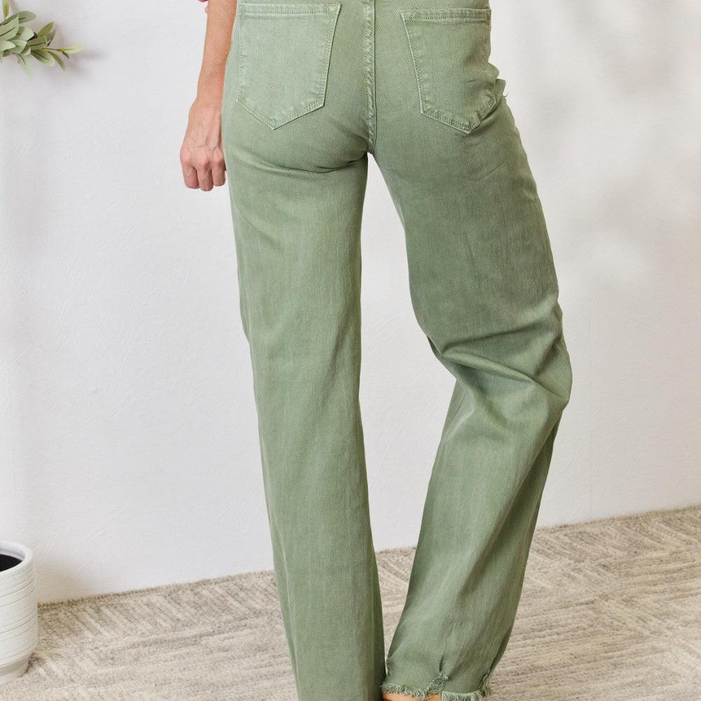 Women's Pants RISEN Full Size Raw Hem Wide-Leg Jeans