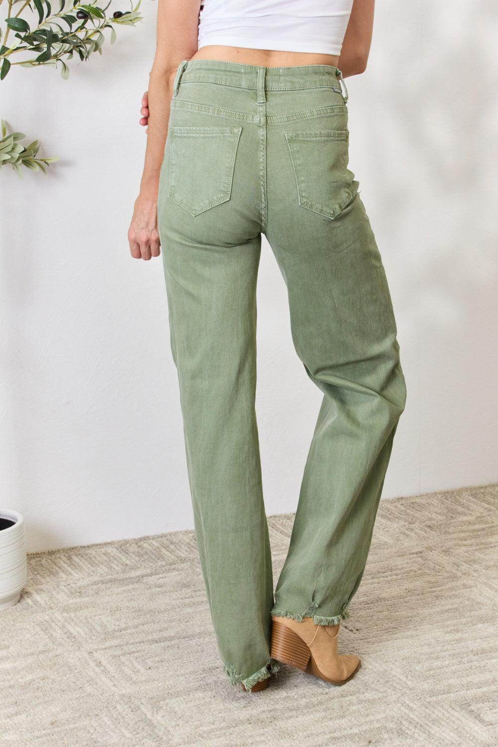 Risen Full Size Raw Hem Wide-Leg Jeans - VacationGrabs