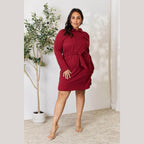 Culture Code Full Size Tie Front Half Zip Long Sleeve Shirt - VacationGrabs