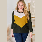 Hailey & Co Full Size Colorblock V-Neck Blouse - VacationGrabs