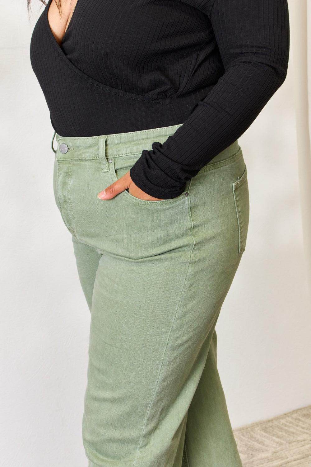 Risen Full Size Raw Hem Wide-Leg Jeans - VacationGrabs