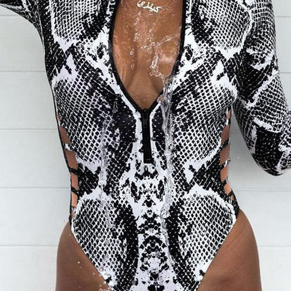 Women's Swimwear - 1PC Animal Print Zipper Cut-Out Wetsuit